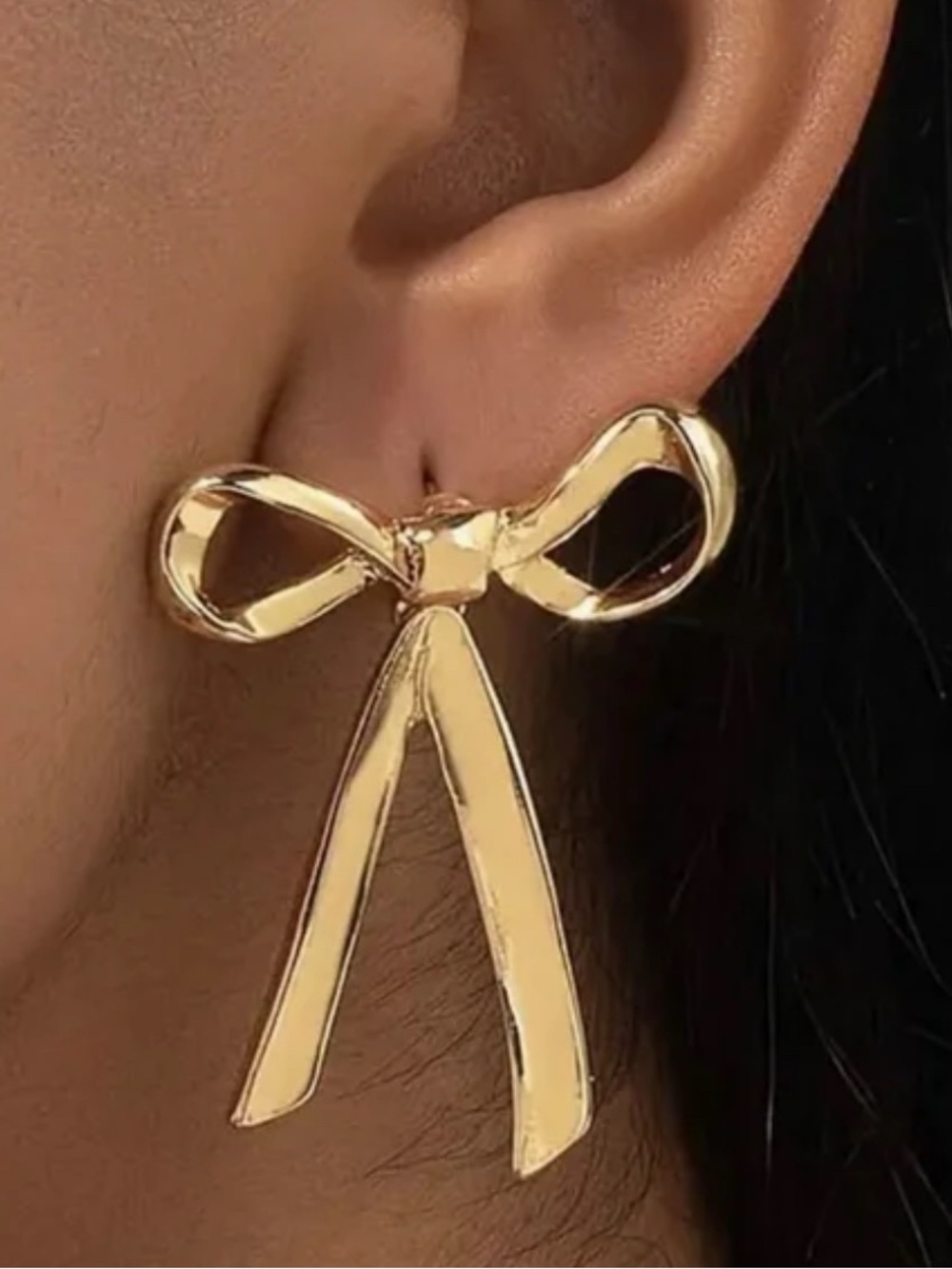 Gold Bow Drop Stud Earrings - Elegant Women Jewelry